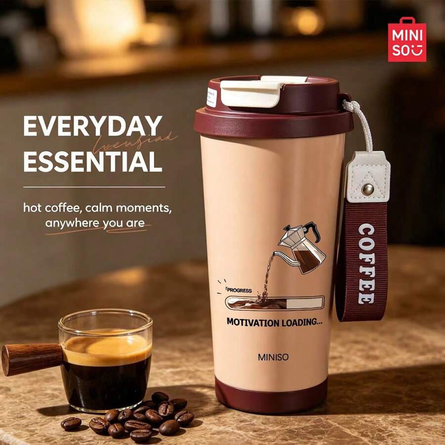 MINISO Water Cup, Coffee Cup, Simple And Elegant, 530ML Coffee Cup, With Straw, New Autumn And Winter Insulated Model Valentine's Day Gift. - Coffee Brown - View 1
