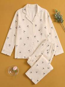 Joivida 2pcs Women Loose Comfortable Breathable Long Sleeve Top And Long Pants Pajama Set - Beige - View 7