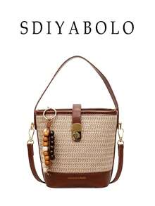 Vintage Fashionable Large Capacity Woven Tote Bag, Beach Holiday Straw Crossbody Bag - Multicolor - View 1