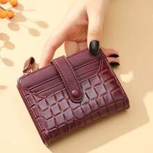 Women's Crocodile Embossed PU Short Wallet, Snap Button Multi-Card Slot Coin Purse, Portable Foldable Zipper Pocket Small Wallet, Fashionable Women's Card Holder - Multicolor - View 18