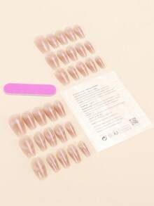 30Pcs Short Coffin Shaped French Manicure Press On Nails Set With Fruit Jelly Gel Decals & File, Nail Art Designs For Party, Daily Wear Nail Supplies Nails - Multicolor - View 2
