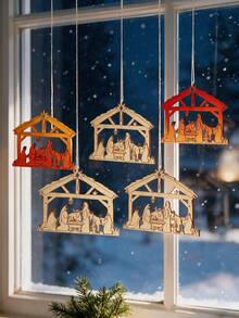 10pcs Wooden Nativity Scene Ornament Set – Cutout-Style Wooden Christmas Decorations And Tree Ornaments; Suitable For Creating A Festive Atmosphere, Wedding Styling, And General Holiday Home Decor - Multiple Styles - View 5