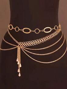 2pcs Geometric Patchwork Pearl Multi-Layer Chain Tassel Waist Chain - Gold - View 3