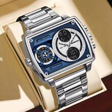 Men's Luxurious Multi-Functional Electronic Watch Luminous Waterproof Calendar Square Stainless Steel Quartz Watch For Business Birthday Festival Gift - Multicolor - View 12