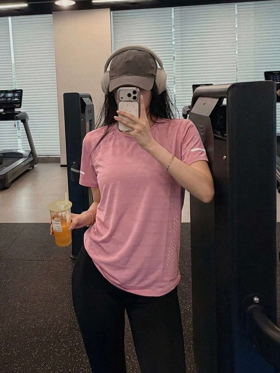Women's Summer Quick-Dry Short Sleeve Top, Breathable & Comfortable, With Pockets Pink Sports - Pink - View 1