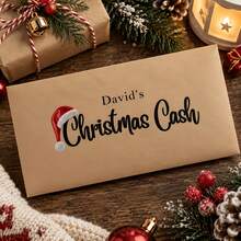 1pc Personalized Christmas Cash Envelope, Custom Name Kraft Paper Money Holder With Santa Hat Design, 22.0 X 11.0 Cm Holiday Cash Gift Envelope For Family, Friends, Stocking Stuffers And Christmas Gifting ﻿ - Multicolor - View 3