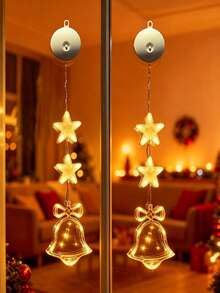 Christmas Suction‑Cup LED Hanging Light, Star & Bell Shape, Acrylic Material, AAA Battery Powered, Total Length 80.5cm, Suction Cup Or Nail‑Hanging, Warm Light For Window & Home Holiday Decoration - Suction Cup Lamp - View 1