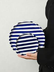 1 Set Striped Ceramic Plates, European Style 6" + 8" Combination Ceramic Serving Plates, Tableware Plates, Dessert Cake Trays, Fruit Plates, Casual Snack Trays, Coffee Cup Trays, Nut Plates, Suitable For Home, Party, Gift - Multicolor - View 6