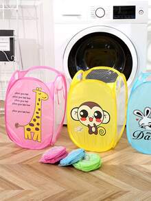 1pc Foldable Mesh Laundry Basket, Cartoon Animal Print, Toy And Dirty Clothes Storage Bin, Nursery Storage Organizer, Bedroom Decor For Boys And Girls - Multicolor - View 7