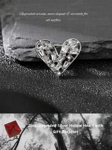 1pc/2/3pcs/Set Bros Hati Pin Kerah, Natal & Hari Valentine, Manis & Menawan, Tersedia 2 Warna Emas. (Bros adalah Barang Utama, Kotak Hadiah & Tas adalah Aksesori) - Cinta - View 17