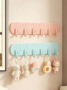 1pc Baby Macaron Color Wavy Self-Adhesive Hook Rack, Plastic 6-Hook Wall Mount Hook, Cute Decorative Storage Organizer, Suitable For Baby Room - Multicolor - View 4