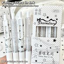 4/1pc Retractable Star Theme Transparent Barrel Star Polka Dot Print Click Neutral Pen Set, 0.5mm Black Quick-Dry Ink Tip. Suitable For Classroom Notes, Exam Practice, Planner Writing, Back To School Stationery Needs, Project Report Writing, Diary Recording And More, A Practical And Thoughtful Gift Choice. - Multicolor - View 7