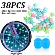 38pcs Glow-In-The-Dark Spoke Beads And Valve Caps - Luminous Star-Shaped Hub Nuts Suitable For Night Riding, Hub Decoration, Bicycle Rider Holiday Gift, Applicable To Various Types - Multicolor - View 11
