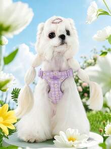 Pet Harness & Leash Set, Summer Cute Pink Daisy Pattern, Soft Lightweight Design, Adjustable Buckle, Breathable Mesh, For Puppies & Small Dogs - Mauve Purple - View 3