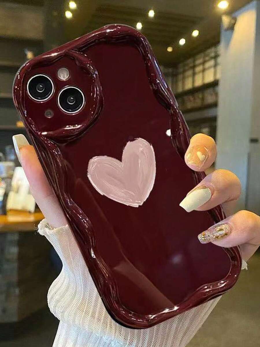 心形彩色奶油紋理波浪邊平版印花防摔時尚可愛手機殼，適用於 iPhone 18 Pro、18 Pro Max、17/17 Pro/17 Pro Max、16/16 Pro/16 Pro Max/16 Plus、10，新款 14、15 防摔 P14 加厚 P13 軟殼 P12 全包覆 P11 防摔創意手機殼