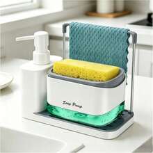 Set Dispenser Sabun Cuci Piring Dapur dengan Baki dan Tempat Spons, Dispenser Sabun Cuci Piring dan Sabun Tangan dengan Rak Kain, Organizer Meja Dapur 5-in-1, Peralatan Dapur Praktis, Organizer Wastafel Dekorasi Rumah Modern Hemat Ruang - A - View 11