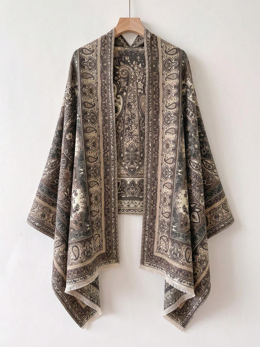 1pc Faux Cashmere Elegant Vintage Paisley Pattern Jacquard Warm Scarf For Women, Air Conditioning Room Blanket, Autumn/Winter Outdoor Travel Cold Protection Decorative Scarf Shawl, Suitable For Daily Matching, First Choice For Gift Giving - Multicolor - View 1