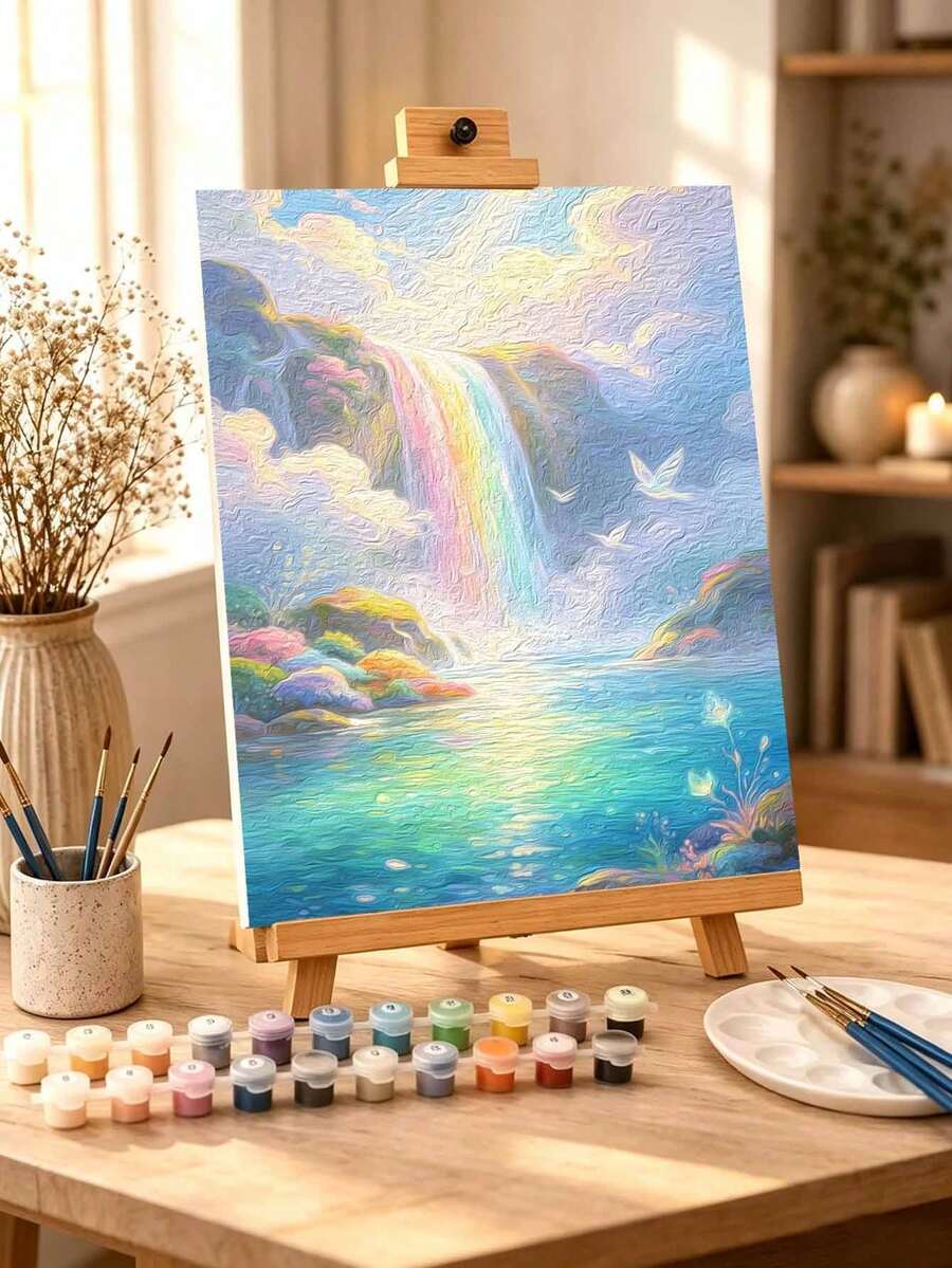 DIY Rainbow Waterfall And Doves (Frameless Or Framed 8x12 / 16x20 Inches) Paint By Numbers Kit(Acrylic) Arts & Crafts For Adult Beginners, Home Wall Decor, And Holiday Gifts - Sets - View 1