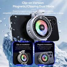 A Multi-Functional Cooling Device, Using Semiconductor Magnetic Absorption Technology, Equipped With A Dual-Purpose Back Clip With Color Lights. It Can Cool Quickly And Is An Ideal Choice For Live Streaming On Various Smartphones And Tablets. - Multicolor - View 6