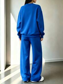 2pcs Falloutfits Women's Sports Set, Fashionable And Comfortable Colorblock Jacket And Casual Pants, Suitable For Autumn/Winter Wear - Blue - View 5