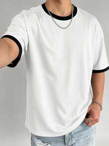 Men's Summer Versatile Contrast Color Fashion Minimalist Pony Print Short Sleeve T-Shirt - White - View 2