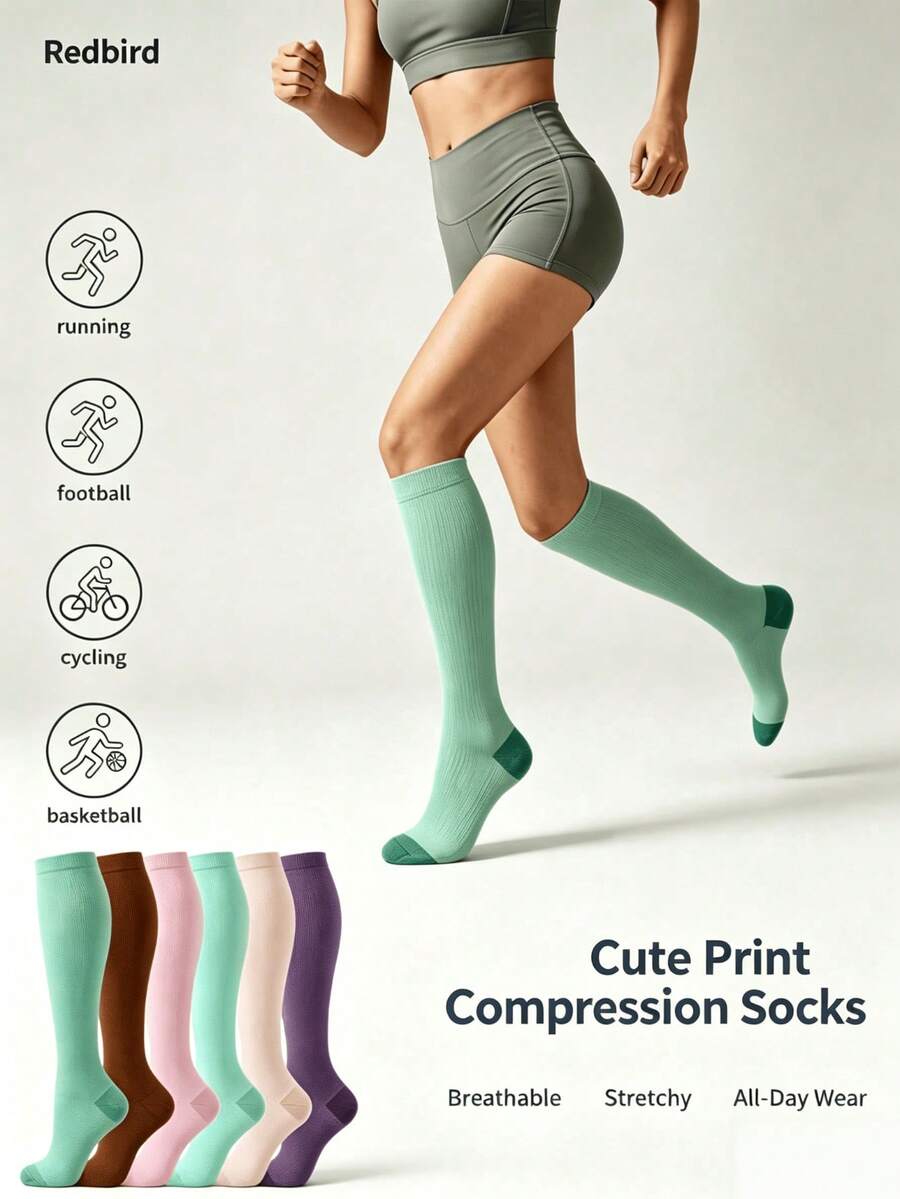 1/2/4 Pairs Unisex Compression Socks, Elastic Compression, Relieve Swelling And Varicose Veins, Autumn Outfit Autumn Style, Suitable For Flying And Hiking - Multicolor - View 1