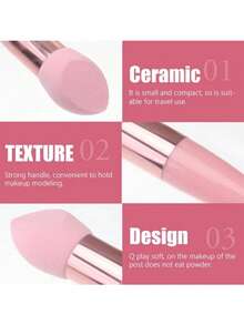 6pcs Makeup Sponge Set With Handle, Dual-Use Wet & Dry Makeup Brushes, Suitable For Foundation, Concealer, Blush, Highlighter, Portable Makeup Sponges - Multicolor - View 8