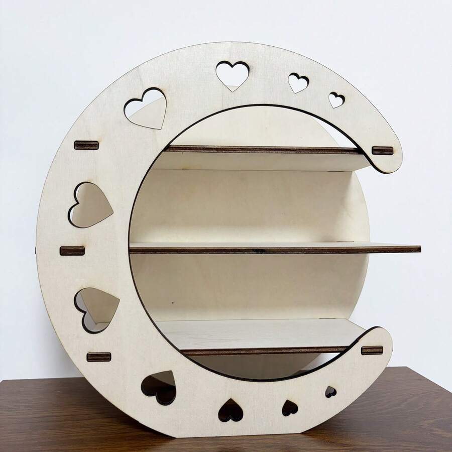 Moon Shaped Wooden Storage Rack Heart Hollow Multi-Layer Organizer Desktop Perfume Skincare Jewelry Display Stand Multi-Layer Wooden Storage Rack Vanity Tabletop Display Decor Suitable For Christmas, New Year, Holidays And Daily Use - Multicolor - View 1