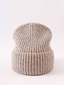 1pc Cuffed Knit Beanie Hat, Minimalist Solid Color Loose Fit, Unisex Warm Ear Protection Knitted Cap For Autumn/Winter - Fluorescent Wool Hat - View 58