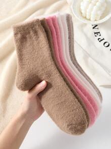3 Pasang Kaos Kaki Panjang Selutut Elegan Warna Polos Berbulu Lembut untuk Wanita, Nyaman dan Hangat - MultiWarna - View 4