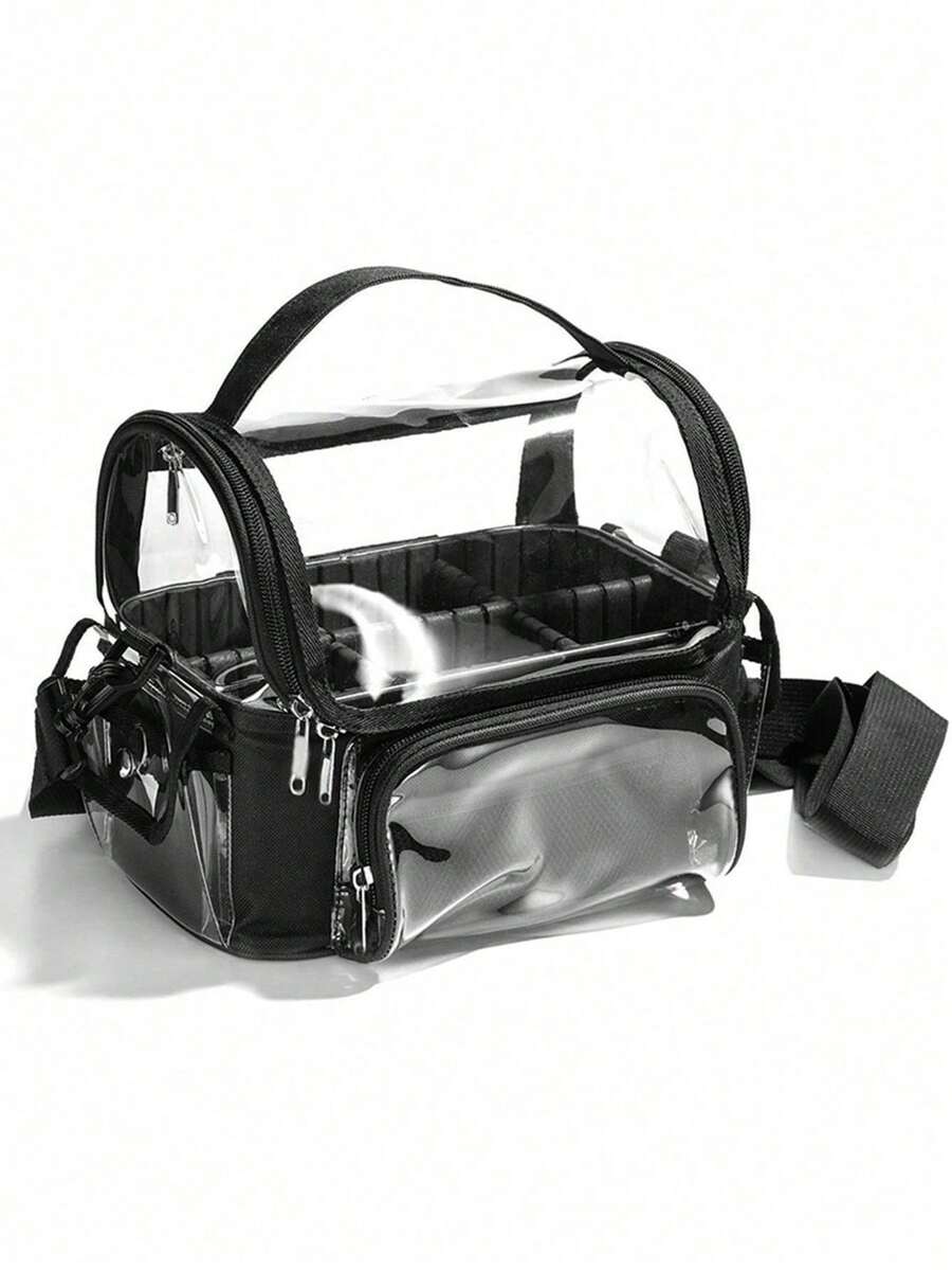 1pc Large Capacity Transparent Crossbody Makeup Bag Toiletries Storage Organizer - Black - View 1