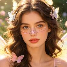 3/2/1pc Random Colorful Floral Face Tattoos; Fresh And Dainty Flower And Butterfly Temporary Tattoo Stickers - Multicolor - View 4