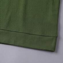 Men's Olive Green Ribbed Knit Polo Shirt V-Neck Long Sleeve Textured Fabric Casual Minimalist Autumn Top - Army Green - View 6