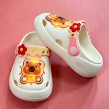 Toddler Children LED Glowing Bear Design Clogs, Cute Cartoon Flower Light-Up Slip-On Sandals, Non-Slip EVA Clogs, Unisex Indoor/Outdoor - White - View 5