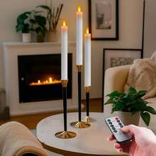 Realistic Wax-Like Flameless Taper Candles With Remote Timer, LED Flickering Candle Holders, Battery Operated Candles With Base, 9.8 Inch, Home Christmas Wedding Celebration Decor, White/Ivory, 6pcs/12pcs - Taper Candle - View 4