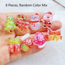 8/16pcs Cartoon Cute Shiny Resin Christmas Decoration Set - Cartoon Santa Claus, Snowman And More Patterns, Shiny Design - Suitable For DIY Crafts, Scrapbooking, Home Decor And Holiday Creative Projects, Random Assortment - Cartoon Christmas Assorted - View 9