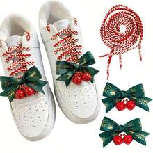 4pcs/2pcs Exquisite Green Bow Shoe Accessories With Red Shoelaces, Christmas Decor For White Sneakers, Flat Shoes, Training Shoes, Perfect Gift For Girlfriend - Multicolor - View 8