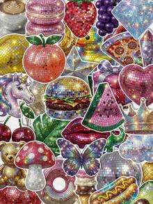 50/100pcs Y2K Disco Style Stickers, Including Fruits, Animals, Snacks And Icons, Shiny Tile Texture, Suitable For Scrapbooking - Multicolor - View 2