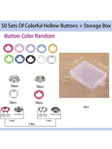50/100/200pcs/Set Metal Snap Buttons, Colorful Hollow Snap Buttons With Fastener Pliers And Storage Box, Perfect For DIY Crafts, Clothing, Hats And Sewing Supplies Sewing Tools (Mixed Colors Random) - Colored (Hollow) - View 18