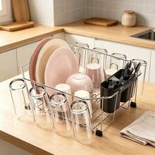 Stainless Steel Single-Tier Dish Drying Rack, Kitchen Dish Storage Rack With 8 Cup Holders, Non-Slip Feet, Dual Use For Countertop And Sink, Fits 12*14 Inch Sink, Space-Saving Dish Drying Rack, Suitable For Halloween, Christmas And Party Tableware Storage - View 8