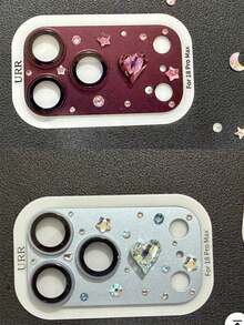 奢華閃粉 3D 心形水鑽相機鏡頭保護膜，相容 iPhone 18 Pro Max 18 Pro 17 Pro Max 17 Pro，磨砂保護 18Promax 鏡頭膜，女孩禮物 - 銀色 - 查看 2