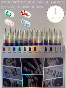 12 Colors Nail Art Pen Set, Nail Art Marker Nail Polish Pen, DIY Nail Art Drawing Painting Outlining Pen, Nail Art Decoration Nail Art Tools - Multicolor - View 17