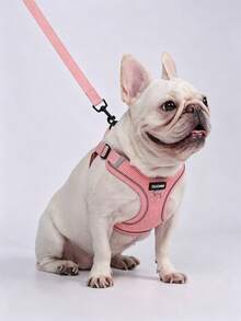 1 Set New Color Pet Dog Leash, Reflective Adjustable Harness, French Bulldog Outdoor Dog Walking Leash And Collar Set, Soft Breathable Mesh Material, Suitable For Small/Medium Pets All Seasons - Baby Pink - View 12