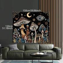 1件奇幻蘑菇森林掛毯，宇宙星空超現實設計，適合居家裝飾、冥想空間或波希米亞風牆飾，鮮豔藝術掛飾增添魔幻氛圍 - 彩色 - 查看 11