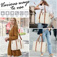 NEWHEY Fashionable Women's Tote Bag, Made Of High-Quality Scratch-Resistant And Waterproof PU Fabric, Three Compartment Design, Meets Different Needs, Achieves Maximum Capacity, 2 Internal Slip Pockets, 2 Elastic Side Pockets, 1 Zipper Pocket, 2 Pen Slots And 1 External Back Zipper Pocket - Beige - View 3