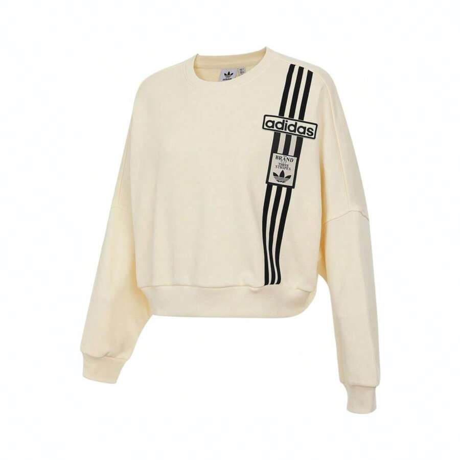 Adidas Sweatshirt Pullover Leher Bulat Lengan Pendek Longgar Nyaman Minimalis untuk Wanita Musim Semi/Gugur JD0084 - Krem - View 1