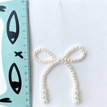 6Pcs Faux Pearl Beaded Bow Christmas Ornament, Hanging Bow Decor For Christmas Tree Party Decoration - Beige - View 4
