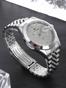 RICECGO Men's Luxury Business Quartz Watch With Stainless Steel Band And Date, Ideal For Parties And Holiday Gatherings, Perfect For Yourself Or Friends - Silver - View 6