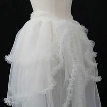 1pc Elegant Solid Color Ruffle Caterpillar Lace Mesh Asymmetrical Hem Skirt - Multicolor - View 4