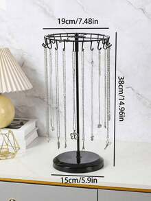 2/1pc Detachable Wrought Iron 23-Hook Large Capacity Rotating Jewelry Display Rack, Creative European Style Necklace Storage Stand, Daily Home Jewelry Organizer - Removable Rotating Iron Storage Rack - View 10